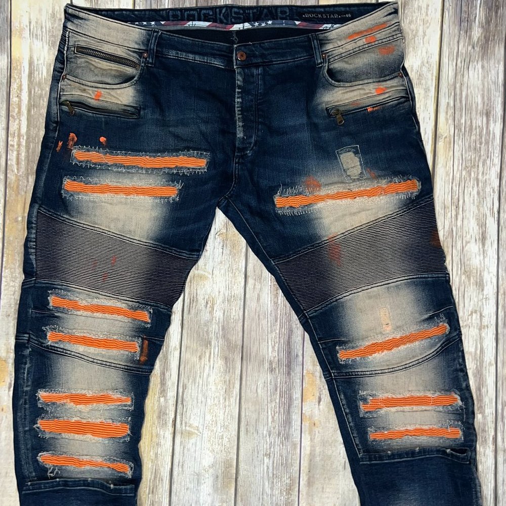 Rockstar "Orange Patch" Biker Jeans
